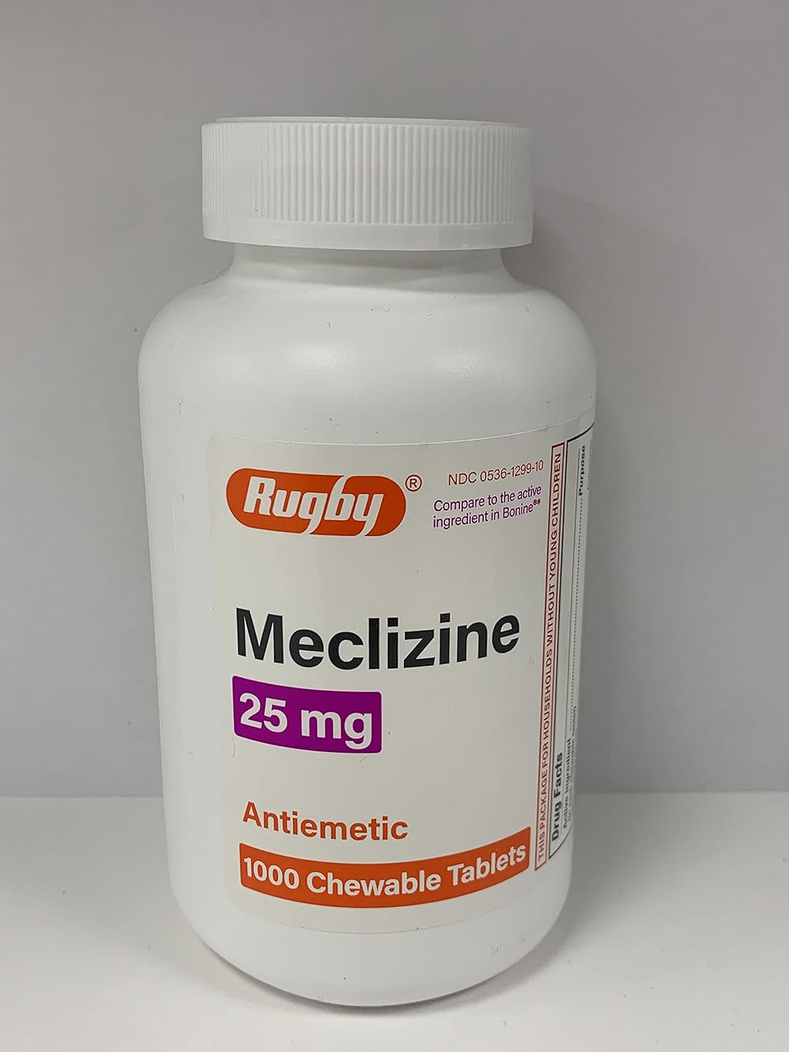 Rugby Meclizine Chewable Tablets 25mg - Anti-Nausea Medicine Helps with Motion Sickness - 1,000 Tablets
