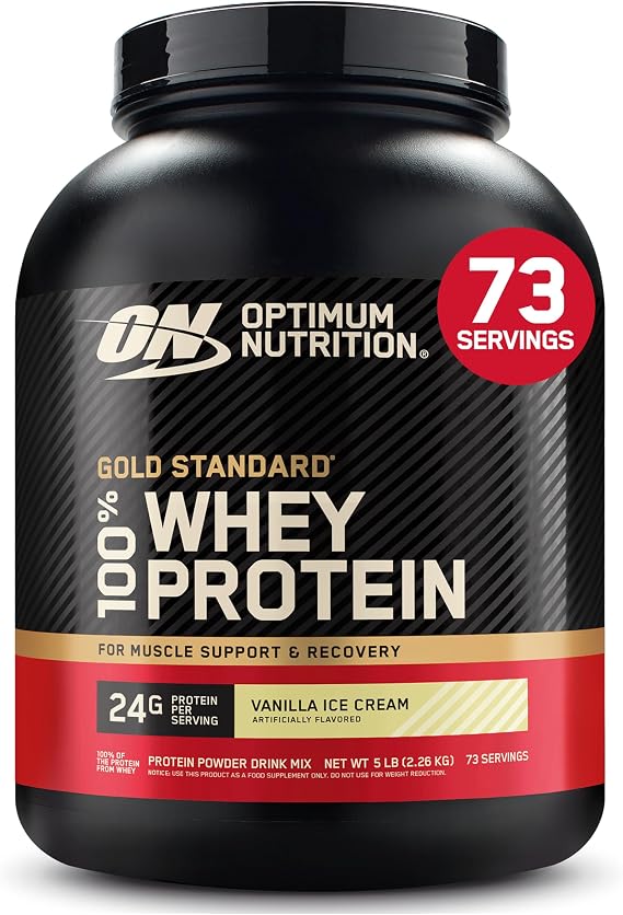 Optimum Nutrition Gold Standard 100% Whey Protein Powder, Vanilla Ice Cream, 5 Pound (Packaging May Vary)