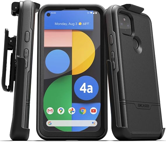 Encased Pixel 4a 5G Case with Screen Protector and Belt Clip (Rebel Shield) Heavy Duty Full Body Cover with Build-in Screen Guard and Holster for Google Pixel 4a 5G - Black