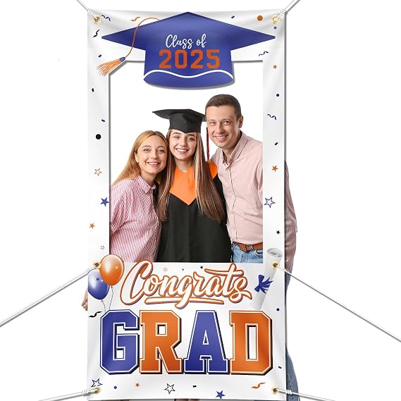 Graduation Photo Booth Frame 2025 Graduation Photo Booth Props Congrats Grad Photo Props Grad Picture Props Class of 2025 Photo Props Congrats Grad Banner (Orange and Blue)