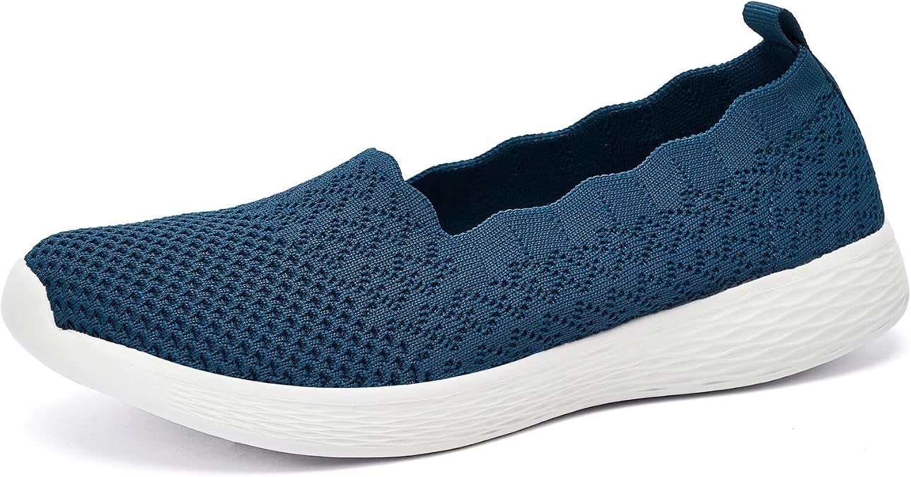 poemlady Women's Walking Shoes Slip On Knit Mesh Loafers Round Toe Flat