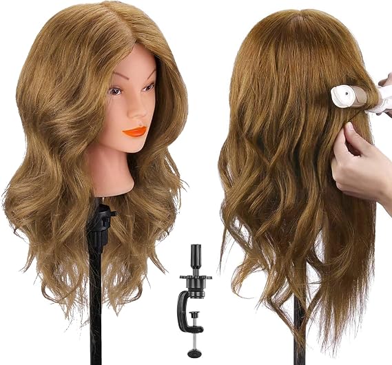 TopDirect 100% Real Hair Mannequin Head Hairdressing Training, Light Brown