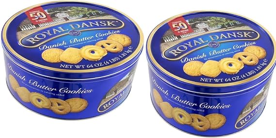 Royal Dansk Danish Butter Cookies (2 x 1.81kg) Tin – Classic Assorted Biscuits – Sweet & Buttery – Large Family Size Cookie Tin – Great for Gifting & Sharing (pack of 2)