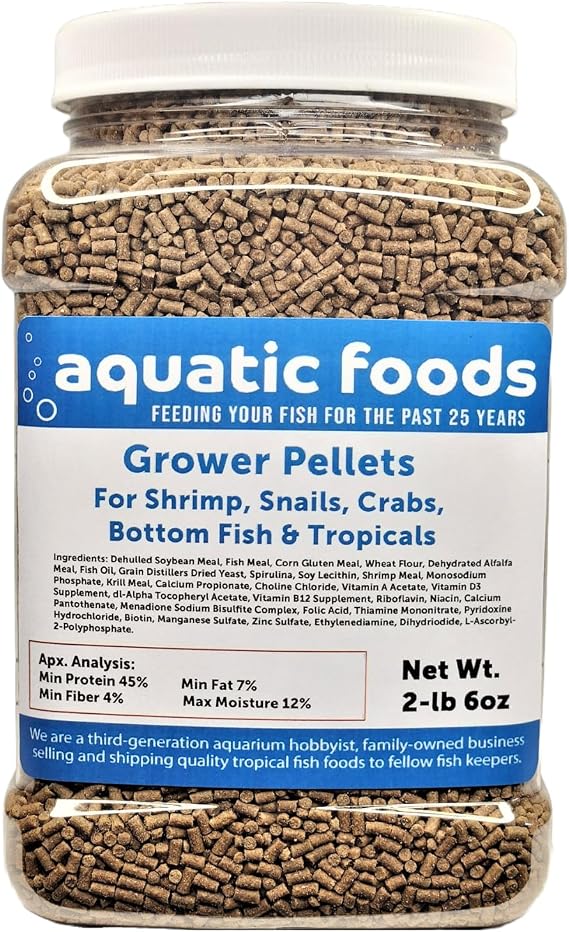 Shrimp GROWER 45% Protein Sinking Pellets, 1/16" x 3/8"...2-lb 6oz Med Jar