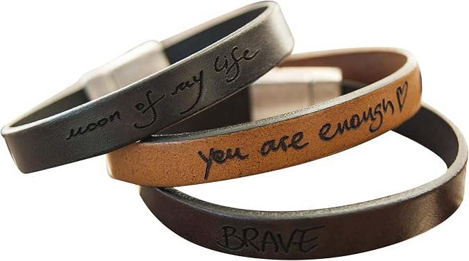 Custom Leather Bracelet Handwriting Engraved Personalized Memorial Jewelry