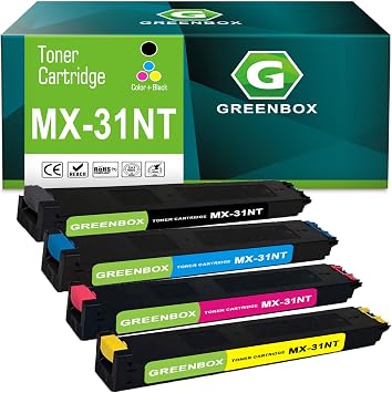 GREENBOX Compatible MX-31NT High Yield Toner Cartridge Replacement for Sharp MX-31NT MX-31NTBA MX-31NTCA MX-31NTMA MX-31NTYA for MX-2600N 3100N 4100N 4101N 5000N 5001N Printer (4 Pack)