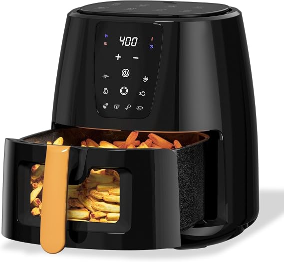 6 QT Large Digital Air Fryer with Window NonStick Basket Touchscreen Display,180-400F,Black