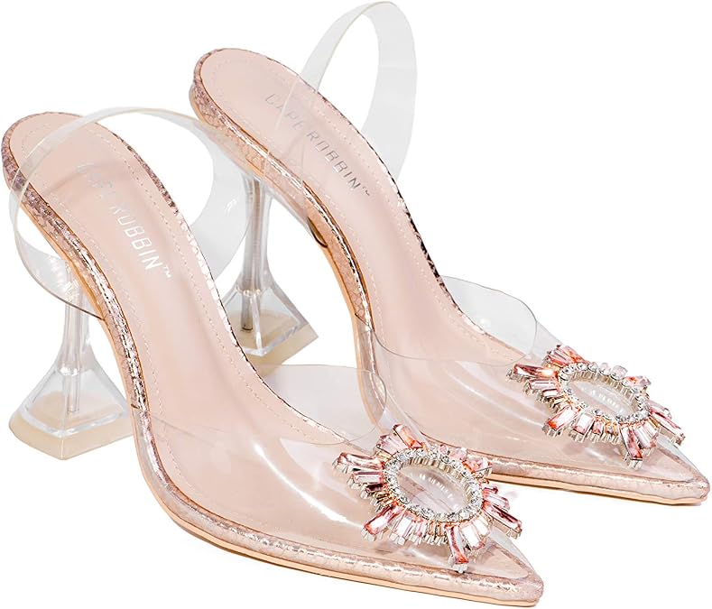 Cape Robbin Glassy Sexy High Heels for Women Transparent Strappy Booties with Spool Heel