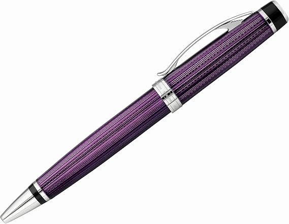Xezo Incognito Brass Ballpoint Pen in Purple Metallic Color, Diamond-Cut Engraved, Serial, Platinum Plated Parts (Incognito Purple B-2)