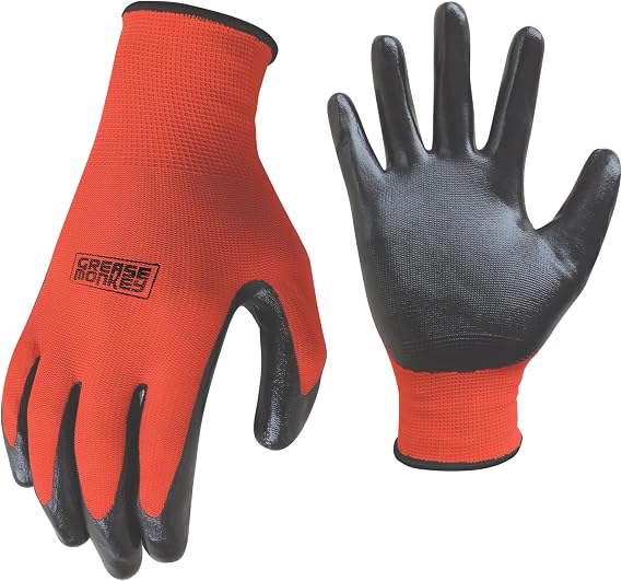 Grease Monkey General Purpose Nitrile Coated Work Gloves with Adjustable Wristband