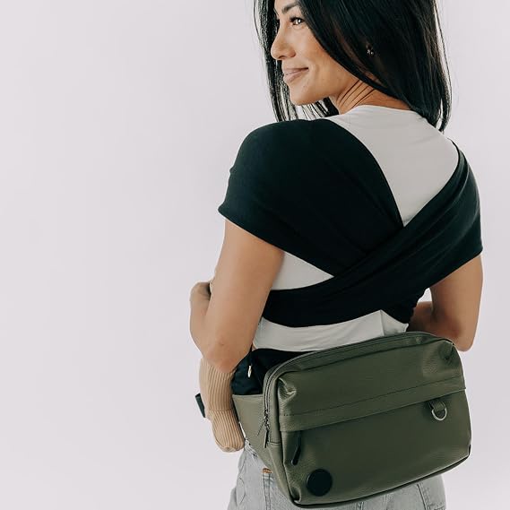 Tushbaby Pearl Wrap Carrier in Black with Olive Crossbody Bag