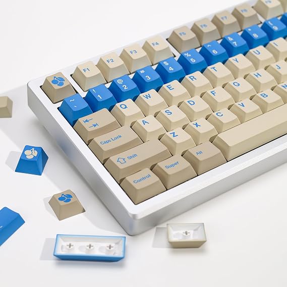 KBDiy Blue Alert Dye-Sublimation Keycaps Set,143 Keys Vintage Cherry Profile PBT Custom Keycaps for Mechanical Keyboards Compatible with ANSI/ISO, 60%, 65%, 75%, TKL, Full-Sized Layout