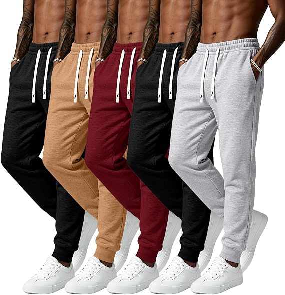 5 Pack Jogger Sweatpants for Men Lightweight Athleisure Casual Gym Workout Jogging Pants with Pockets 2026