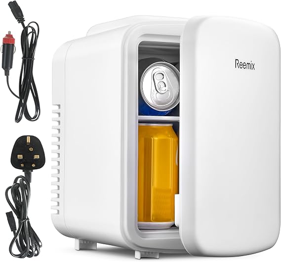 Mini Fridge 4 Litre, 6 Can Portable AC+DC Power Cooler & Warmer, Portable Small Fridge for Bedrooms, Cars, Offices; Skincare, Makeup, Cosmetics, Food (Pearlescent White, 4L)
