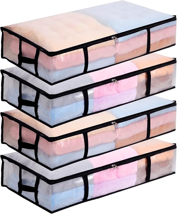 4 Pack 90L Under Bed Storage Bags Foldable UnderBed Storage Box, Clear PP