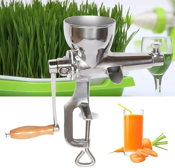 Stainless Steel Juicer Slow Manual Wheatgrass Juicing Machine Vegetable Extractor Hand Pressed Single Auger, Wheatgrass Juicer Lemon Citrus Fruit Squeezer