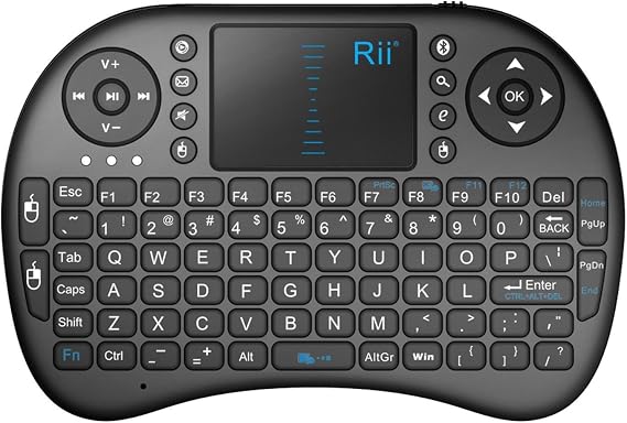 Rii i8 Mini Bluetooth Keyboard with Touchpad&QWERTY Keyboard, Portable Wireless Keyboard with Remote Control for Smartphones /laptop/PC/Tablets/ Windows/Mac/ TV/Xbox/PS3/Raspberry Pi .Black
