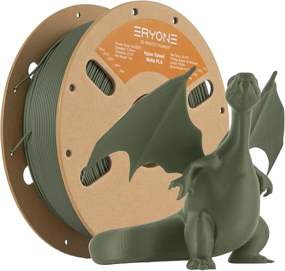 ERYONE High Speed Matte PLA Filament 1.75 mm +/- 0.03 mm Rapid PLA Filament 3D Printing Filament 30-500 mm/s Hyper Speed Filament 1 kg (2.2 LBS)/Spool Olive Green