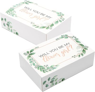 Pop Fizz Designs Flower Girl Proposal Box Set, 2 Pack, Eucalyptus Style with Rose Gold Foil