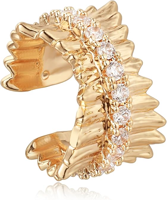 Gold Ear Cuff Earrings for Women 14K Gold Plated Non Pierced Clip on Cartilage Cubic Zirconia Sparkling Earrings Gifts| Single