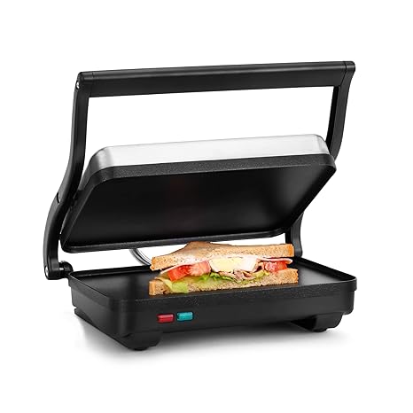 Holstein Housewares Electric Griddle for Toasting Sandwiches, Various Snacks - Black/Stainless Steel (260 x 170mm)