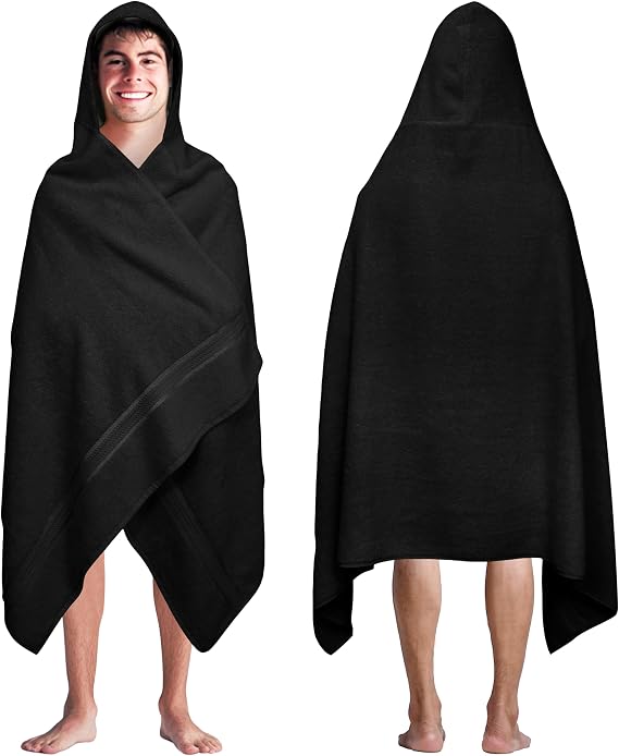 COTTON CRAFT Ultra Soft Hooded Towel Oversized 35x70 Towel with Hood for Adults - 580 GSM 100% Cotton Ringspun Terry - Pool Beach Bath Sheet Wrap - Luxurious Plush Absorbent Bath Wrap Black