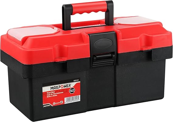 MAXPOWER 14-inch Toolbox, Plastic Tool Box Tool Chest Storage Case Organizer Included Removable Tray with Lock Secured