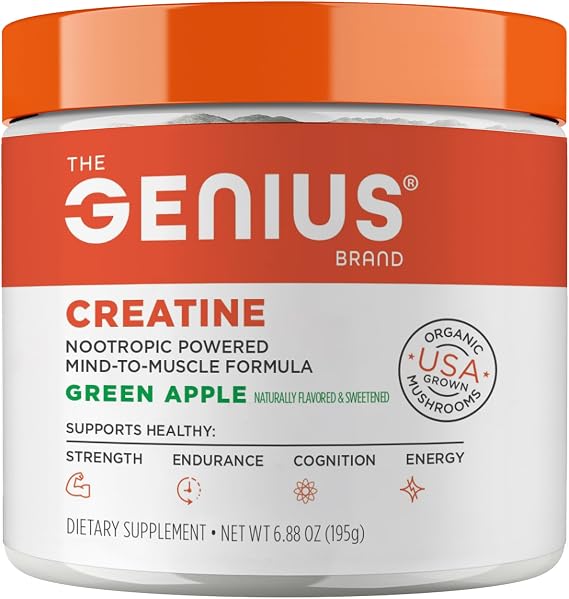 Genius Creatine Powder, Sour Apple, 25 Servings | Ultra-Pure Creatine Monohydrate with Beta-Alanine and Nootropics for Strength, Muscle and Performance Support