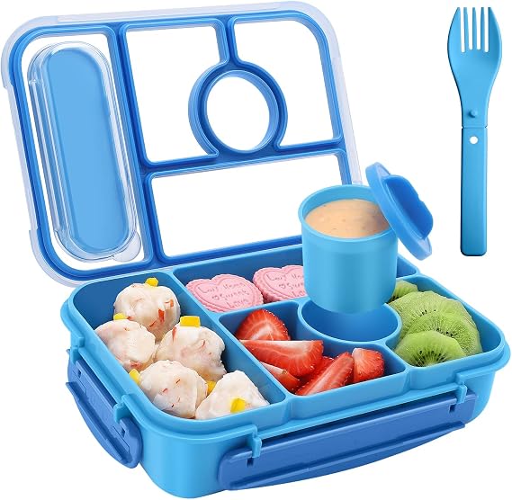 Amathley Bento Box Yetişkin Öğle Yemeği Kutusu Çocuklar, Yetişkinler/Çocuklar/Küçük Çocuklar için Öğle Yemeği Kapları, 5 Bölmeli Soslu Bento Beslenme Kutusu, Mikrodalga ve Bulaşık Makinesi ve