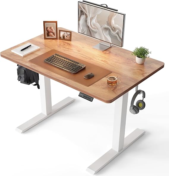 CubiCubi 32 x 20 One-Piece Standing Adjustable Electric Desk, Light Rustic