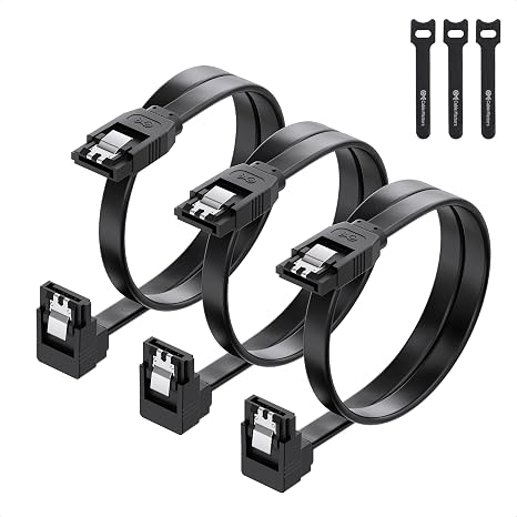 Cable Matters 3-Pack 90 Degree SATA III 6Gbps Cable, Black, 18 inches | Right Angle Data Cable, for SSD, HDD, CD/DVD, Hard Drive, Optical Drive, Gaming PC, Desktop Motherboard