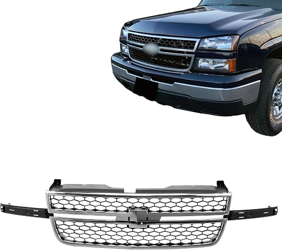 Front Grille Grill Chrome Shell with Painted Black Insert Compatible With 2003 2004 2005 2006 2007 Chevy Silverado GM1200546