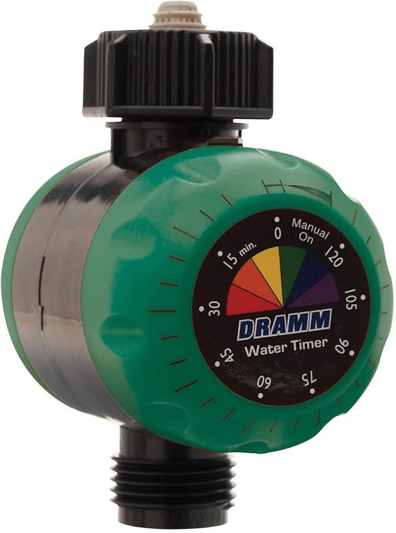 Dramm ColorStorm Premium Water Hose Timer, Mechanical, Turns Water Off Automatically, Up to 120 Minutes of Run Time, Compact for Lawn, Drip, Soaker Hose and Garden, Green