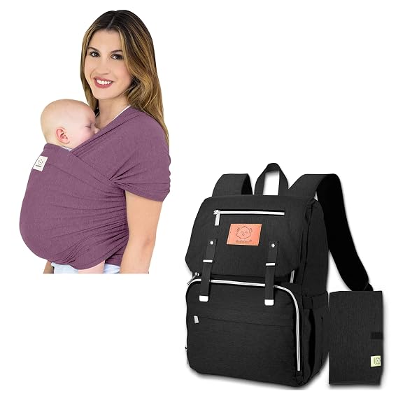 KeaBabies Baby Wrap Carrier and Diaper Bag Backpack - All in 1 Original Breathable and Lightweight Sling, Waterproof Multi Function Travel Bags, Hands Free Carrier