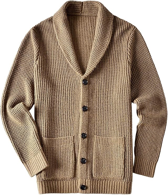 Men's Casual Slim Thick Knitted Shawl Collar Cardigan Sweaters Pockets