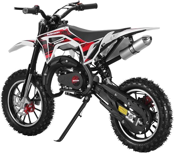 50CC Kids Dirt Bike, Gas Powered 2-Stroke Mini Motocross Motorcycle, Off-Road Dirtbike for Kids 8-14 with Front/Rear Disc Brakes, Shock Absorption, Soft Seat Cushion (Black)