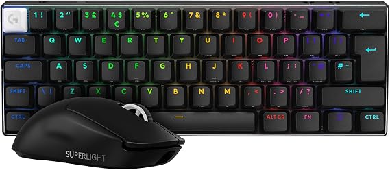 Logitech G PRO X SUPERLIGHT 2 SE Wireless Gaming Mouse, 60 g pro-grade mouse with 5 programmable buttons+RO X 60 LIGHTSPEED Wireless Gaming Keyboard,Compact TKL 60% Mechanical Keyboard,QWERTY UK-Black