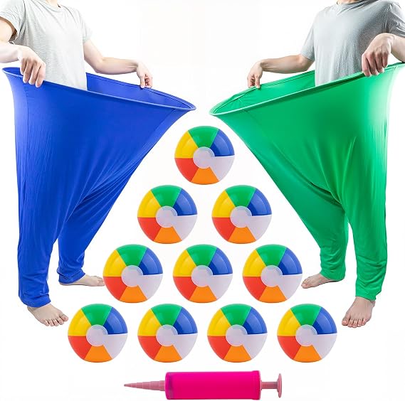 Granny Pants Yard Game Sets, 2PCS Granny Pants Family Outdoor Games | Oversized Granny Pants, carnival Games with 10 Balls+1 Pump for Kids and Adults, Backyard Parties and Field Day(Green+Blue)