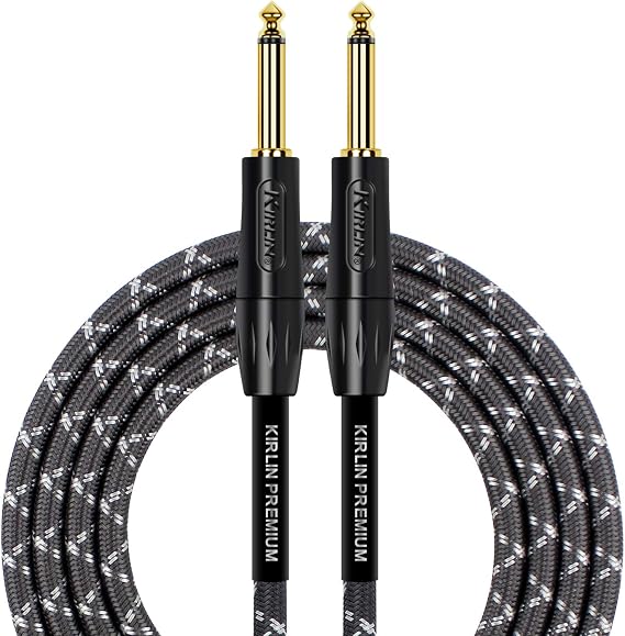 Kirlin Premium Plus IWB-201BFG-12/BT 12-Feet Instrument Cable, Charcoal Gray with White Stripe Woven Jacket