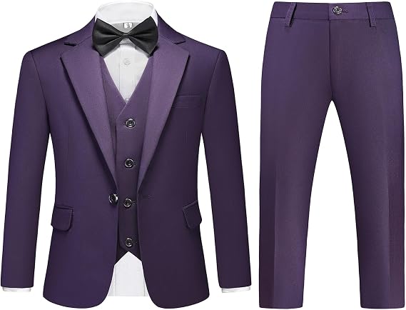 Lamgool Boys Suits 3 Piece Slim Fit One Button Tuxedo Jacket Vest and Pant for Kids Prom Wedding Formal Set Size 4-14 Years