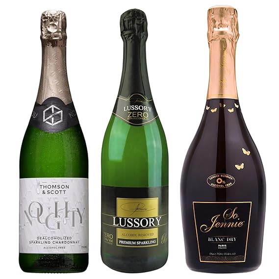 Top Three (3) Sparkling White Wines (Non-Alcoholic), Tasting Party, Discovery Set Featuring So Jennie Paris, Noughty Organic Sparkling, and Lussory Brut (French, German, Spanish Selection)