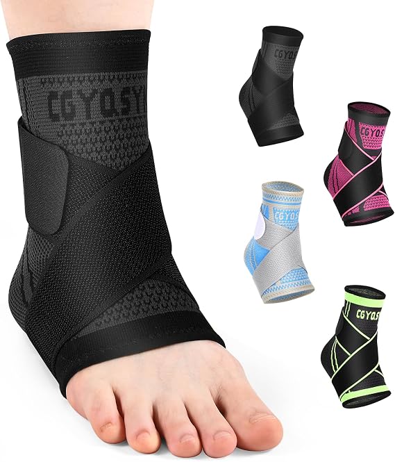 Ankle Brace, Ankle Support for Women & Men, Ankle Compression Sleeve Ankle Wrap w/Ankle Strap for Relief Sprained Ankle, Fasciitis, Achilles Tendon, Injured Foot, Recovery, Sport, Running (M, Black, 1)