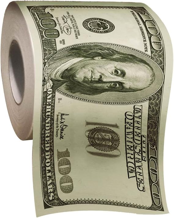 Treasure Gurus 100 One Hundred Dollar Bill Roll of Toilet Paper