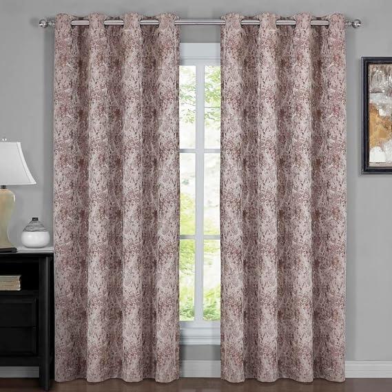 Royal Bali Curtains Brown, 100% Blackout Thermal Insulated, Top Grommet, Jacquard Woven Bali Window Panels with Wallpaper Style, Pair/Set of 2 Panels, 54Wx96L inches Each,