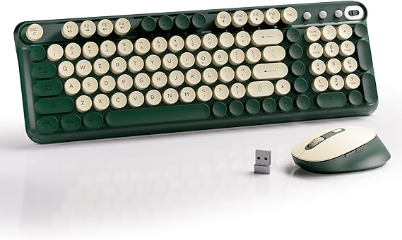MPTOG Wireless Keyboard and Mouse Combo, Full-Size 2.4G Set with Number Pad, Long Battery Life, Plug Play for Office and Student Use (Milk Dark-Green)