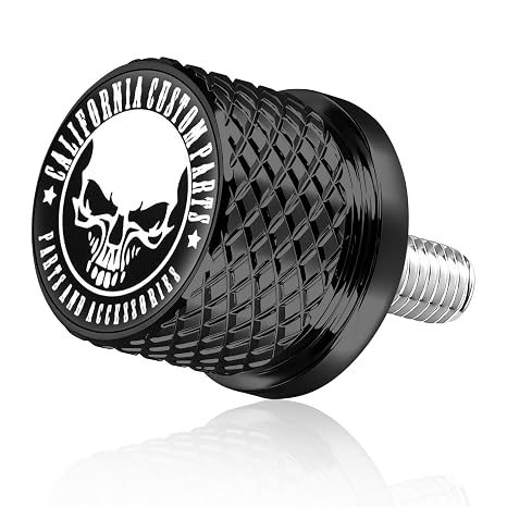 Stainless Knurled Fender Seat Bolt Screw 1/4"-20 Thread Compatible with Harley Sportster Touring Softail Dyna CVO Electra Glide Street Glide 1996-2026 - Skeleton Skull - Black