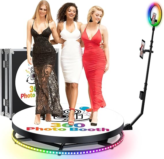 360 Photo Booth Machine for 1-4 People with APP Remote Control, 31.5inch/80cm 360 Photo Booth with Flight Case, Slow Motion Rotating Video Booth,Free customized logo