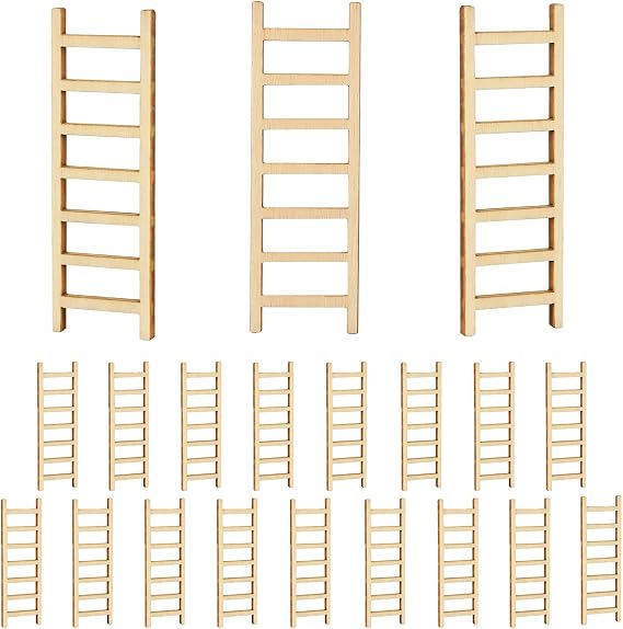 20PCS Mini Wooden Ladder,2.4'' Wooden Miniature Ladder,Wood Step Fairy Garden Accessories,Miniature Dollhouse Accessories for DIY Craft Dollhouse Decor Landscape (20 Pcs)