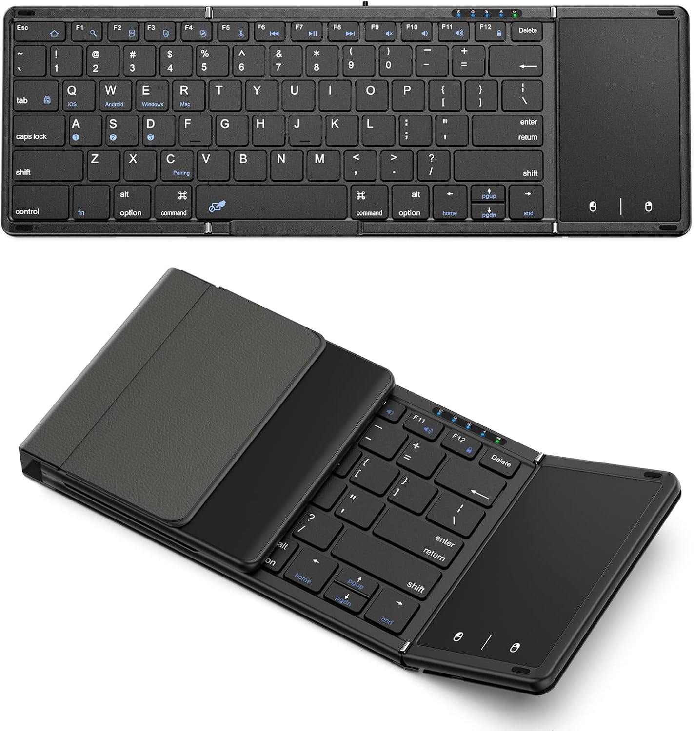 Omikamo Wireless Foldable iPad Keyboard, Bluetooth Keyboard with Touchpad, English Layout, Full Size, iPad Mini Keyboard, Wireless, Multi-Pairing, Compatible with AndroidiOSWindowsMacGoogle, USB-C