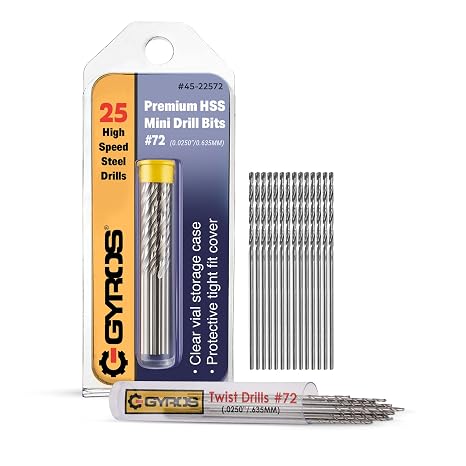 GYROS 25 PCS #72 Micro Drill Bit Set Small Drill Bits for Jewelry, Plastic, Resin, Soft Metal High-Speed Steel Wire Gauge Mini Twist Drill Bit Set for Pin Vise Hand Drill & Rotary Tool
